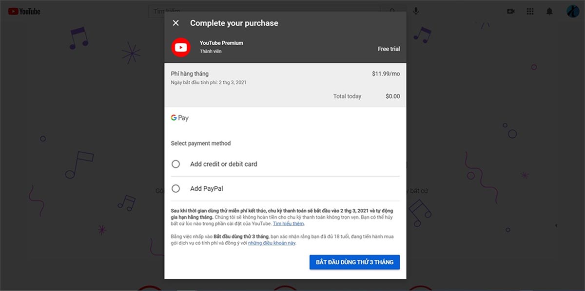 Hướng dẫn Fake ID để
đăng ký nhận 3 tháng miễn phí dich vụ YouTube Premium