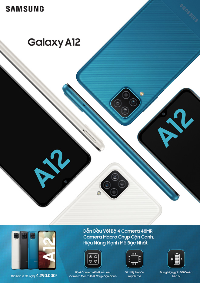 Samsung ra mắt Galaxy
A12 và Galaxy A02s tại VN: Camera 48MP chụp cận cảnh, pin
khủng 5000mAh, giá từ 3.2 triệu đồng