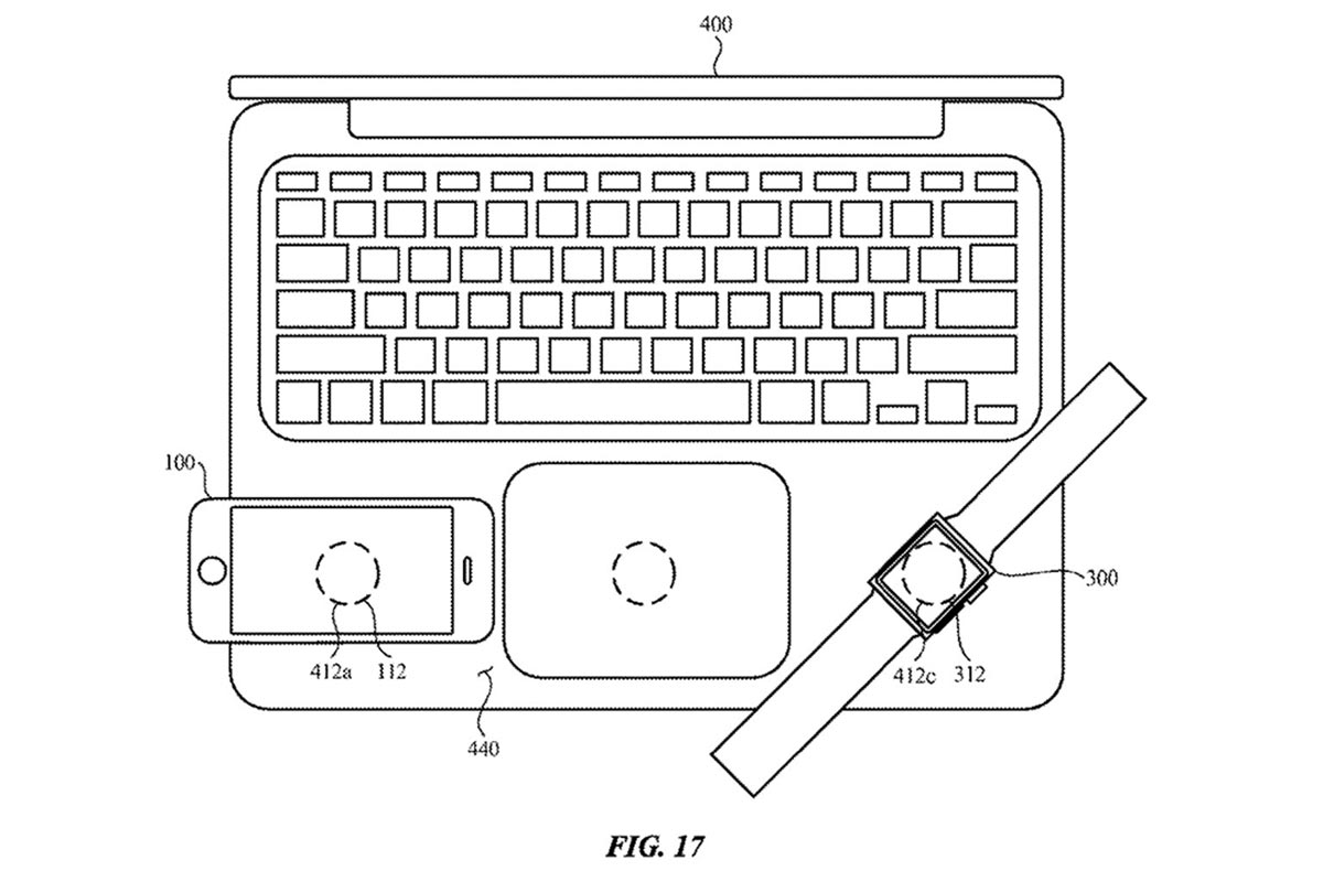 Apple đăng ký bằng
sáng chế cho phép sử dụng MacBook để sạc không dây cho
iPhone và Apple Watch