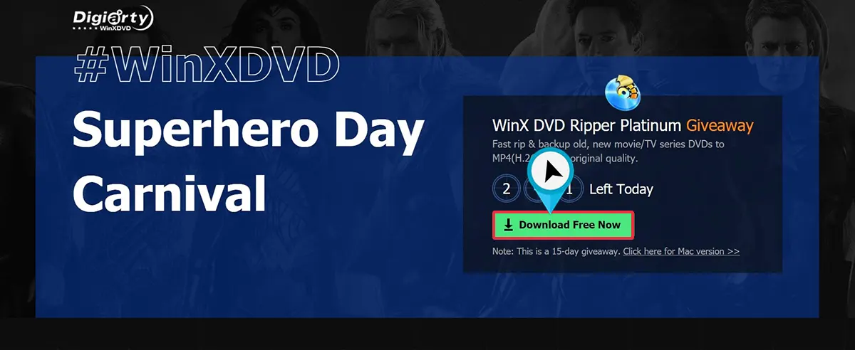 Nhanh tay nhận miễn
phí bản quyền phần mềm WinX DVD Ripper Platinum trị giá 68
USD