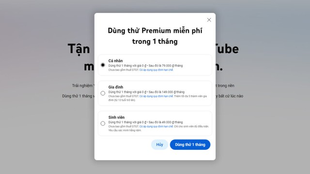 Hướng dẫn đăng ký
YouTube Premium  chính chủ siêu rẻ ngay tại Việt Nam, giá
chỉ từ 25.000Đ/tháng