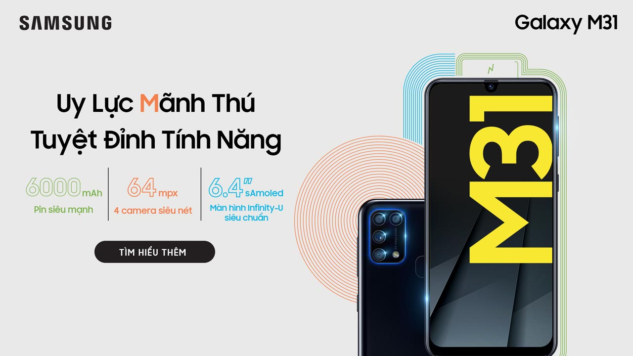 Galaxy M31 ra mắt tại Việt Nam: Camera 64MP, RAM 6GB, pin 6000 mAh, giá 6.49 triệu đồng